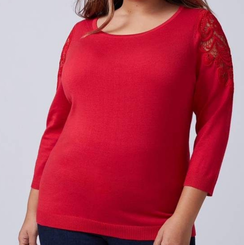 Women's Red Sweater with Lace Detail
